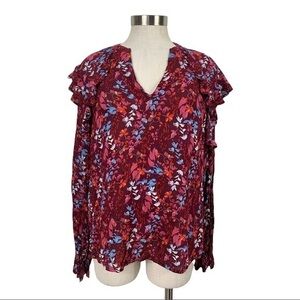 A New Day‎ Red Floral Long Sleeve Blouse Medium